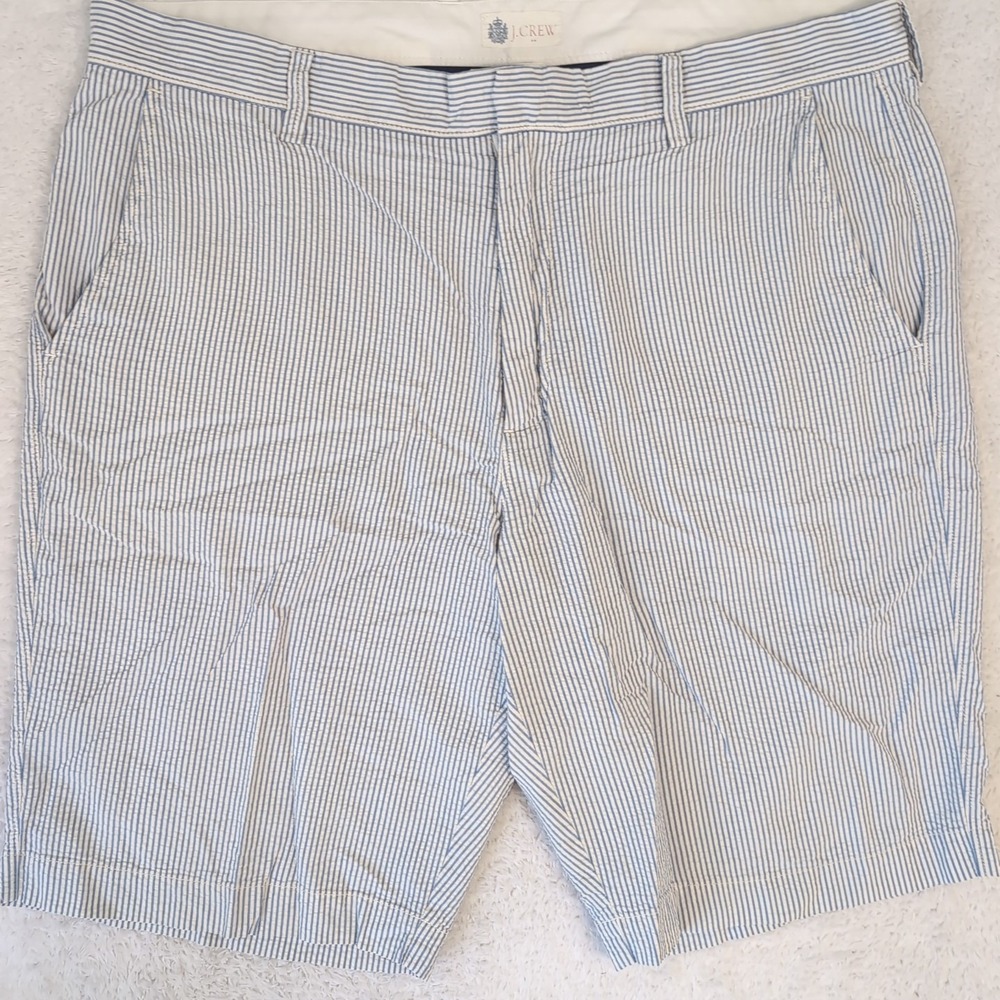 J Crew Shorts Size 36 Mens Seersucker Cotton Blue White Stripe